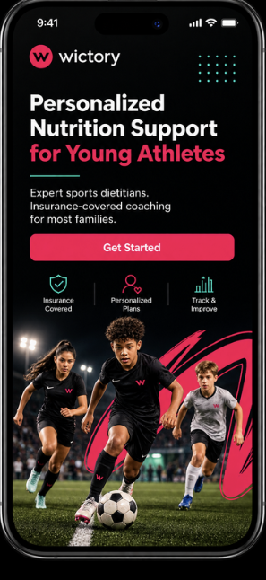 The Wictory sign-up screen for young athletes on a phone