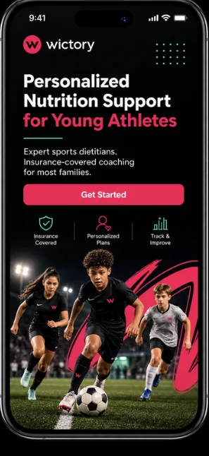 The Wictory sign-up screen for young athletes on a phone